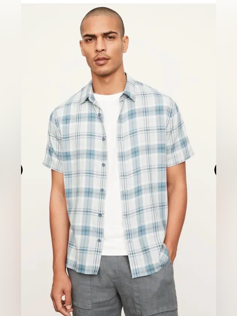 Vince Shoreline Plaid Short Sleeve Button Front Shirt Men’s Medium $185